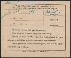 1943 Bp., Északpestvármegyei Gyümölcs- és Szőlőtermelők Egyesülete tagsági jegy Tobler János budapes...