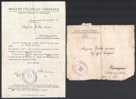 1923 Bp., a Magyar Földrajzi Társaság értesítő levele taggá választásról, Dr. Cholnoky Jenő (1870-1950) földrajztudós, író, a Magyar Földrajzi Társaság elnökének autográf aláírásával, bélyegzővel + az eredeti levélboríték egy része (fejléccel és címzéssel)