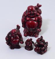 Nevető Buddha figura és elefánt, össz 4 db műgyanta figura 3-9 cm