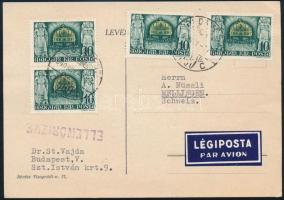 1940 Légi levelezőlap 4 db Kelet visszatér bélyeggel Svájcba / Airmail postcard to Switzerland