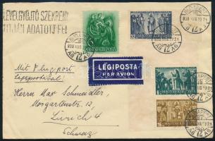 1938 Légi levél Svájcba Szent István bélyegekkel, LEVÉLGYŰJTŐ SZEKRÉNY ÚTJÁN ADATOTT FEL / Airmail cover to Switzerland