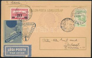 1933 Ballonposta levelezőlap levélzáróval és alkalmi bélyegzésekkel / Balloon postcard