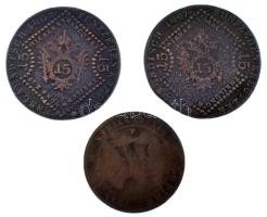 1807B 15kr Cu "I. Ferenc" (2x) + rossz állapotú francia rézpénz T:F,VG