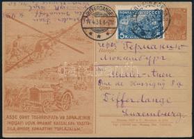 1931 Díjkiegészített díjjegyes levelezőlap Luxemburgba / PS-card with additional franking to Luxemburg