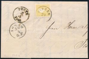 1860 2kr levéldarabon / on cover piece "SISSEK" - "PESTH"