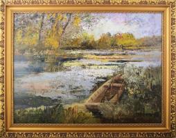 Szanthoffer Imre (1930-2007): Holtág. Olaj, farost, jelezve jobbra lent. Dekoratív fakeretben, 60×80 cm