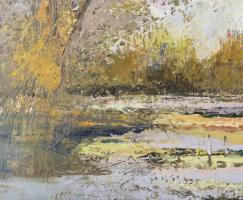 Szanthoffer Imre (1930-2007): Holtág. Olaj, farost, jelezve jobbra lent. Dekoratív fakeretben, 60×80...