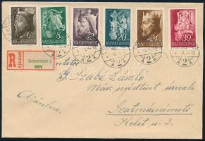 1942 Királyok sor ajánlott helyi levélen / Mi 699-704 on registered local cover