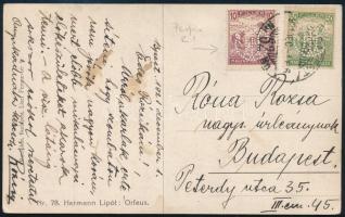 1921 Budapest helyi képeslap 2 db perfin bélyeggel / Postcard with perfin stamps