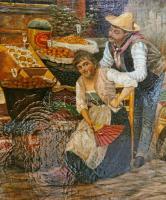 Pietro Toretti (1888-1927): Piaci jelenet. Olaj, vászon, jelezve jobbra lent. Reprezentatív, kissé s...