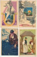 10 db régi magyaros motívum képeslap: irredenta, folklór, üdvözlőlapok (Bozó Gyula) / 10 pre-1945 Hungarian motive postcards: irredenta propaganda, folklore, greeting cards