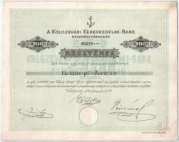 Kolozsvár 1894. "Kolozsvári Kereskedelmi-Bank" részvénye 200K-ról szárazpecséttel, szelvényekkel, okmánybélyegekkel T:VF / Hungary / Kolozsvár 1894. "Commercial Bank of Kolozsvár" share about 200 Korona with embossed stamp, coupons and document stamps C:VF