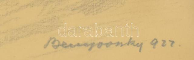 Benyovszky István (1898-1969): Szamárfogat kutyával. Ceruza, papír. Jelezve jobbra lent. üvegezett f...