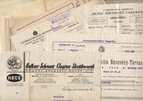 14 db háború előtti cégjelzéses levélpapír, számla, stb