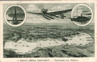 Balaton térkép repülővel, vitorlással és hajóval (fa)