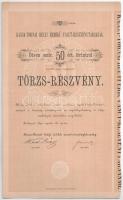 Budapest 1890. Kassa-Tornai Helyi Érdekű Vasut-Részvénytársaság törzsrészvénye 50Ft-ról, szárazpecséttel T:AU / Hungary / Budapest 1890. Local Interest Railway Share Company of Kassa-Torna common stock about 50 Forint with embossed stamp C:F gluemark