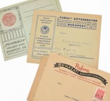 cca 1910-1940 54 db vegyes fejléces boríték tétel, benne gyógyszerészeti, szőrmeipari és tűzoltósági...