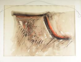 Kardos János (1946-2018): Kompozíció (kétoldalas mű), 1981. Vegyes technika, papír. Jelzett. üvegeze...