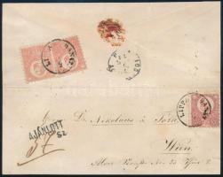 1871 Kőnyomat 2 x 5kr + Réznyomat 5kr ajánlott levélen. A 4 ismert levél egyike! / 2 x Mi 3 + 10 on registered cover. One of the 4 known covers! LIPPA IN BANAT - Wien