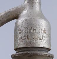 cc 1930 Minerva Cluj (Kolozsvár, Erdély) feliratos szódás, szikvizes üveg, sárkányos csőrrel. 31 cm