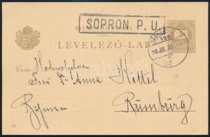 1896 2kr díjjegyes milleniumi képeslap (Árpád a vezérekkel) SOPRON pályaudvari és Nagykanizsa - Bécs vasúti bélyegzéssel Rumburgba / Millenium of Hungary 2kr PS-card with railway station postmark and railway cancellation to Rumburg