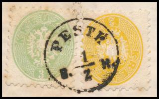 2kr + 3kr levélen. Szép friss darab "PESTH" - Wien 2kr + 3kr on cover "PESTH" - ...
