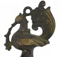 Antik indiai bronz csengő, kézi harang, Madár ábrázolással, gazdagon díszített 25 cm