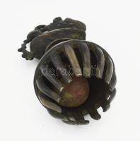 Antik indiai bronz csengő, kézi harang, Madár ábrázolással, gazdagon díszített 25 cm