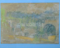 Bardócz Árpád (1882-1938): Viadukt, 1916. Vegyes technika, papír, jelzett. Dekoratív, üvegezett fake...