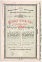 Budapest 1898. Mátra-Körösvidéki Egyesült Helyi Érdekű Vasutak Részvénytársaság törzsrészvénye 1200K-ról szárazpecséttel, szelvényekkel, bélyegzéssel T:AU / Hungary / Budapest 1898. United Local Interest Railway Share Company of Mátra-Körösvidék share about 200 Korona, with coupons, embossed stamp and cancellation T:AU