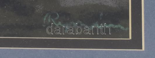 Ripszám Henrik, ifj. (1889-1976): Hangulatos táj. Pasztell, papír, jelzett. Dekoratív, üvegezett fak...