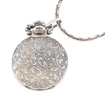 Ezüst(Ag) női zsebóra láncon, jelzett, h: 86 cm, d: 3 cm, működik, sérült kapocs, bruttó: 36 g