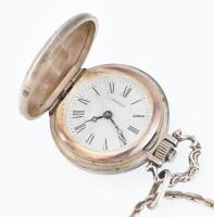 Ezüst(Ag) női zsebóra láncon, jelzett, h: 86 cm, d: 3 cm, működik, sérült kapocs, bruttó: 36 g