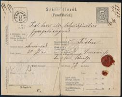 1872 5kr díjjegyes szállítólevél "KÉSMARK" - Pest