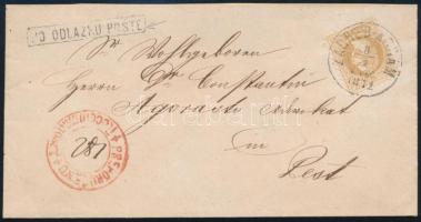 1871 Látványosan festékhiányos 15kr ajánlott távolsági levélen / 15kr lack of print on domestic registered cover "ZAGREB-AGRAM" + "PO ODLAZKU POSTE"