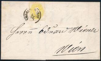 1863 2kr sárga centrált, erős szín, levélen / 2kr yellow, centered, strong colour, on cover GROSSWARDEIN - Wien