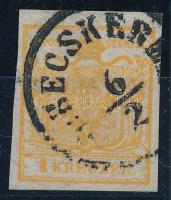 1850 1kr orange HP Ib. (high catalogue value) "G:BECSKEREK" Certificate: Strakosch, 1850 1kr narancs HP Ib., friss látványos (magas katalógusérték) "G:BECSKEREK" Certificate: Strakosch