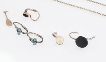 Ezüst(Ag) vegyes ékszer tétel, sérült, hiányos, bruttó: 12,4 g