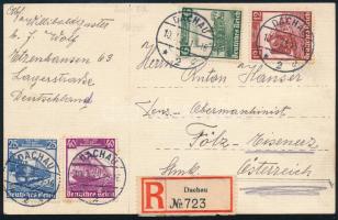 1935 Ajánlott levelezőlap 4 bélyeggel Ausztriába küldve / Registered postcard to Austria "DACHAU"