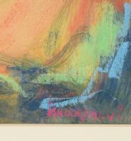 Sándorfalvi Sándor (1914-2010): Tavaszi táj. Akvarell, kréta, papír, jelzett. Dekoratív, üvegezett f...