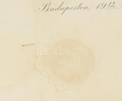 1912 Ügyvédi oklevél rajta dr. Szladits Károly jogtudós autográf aláírásával dekoratív üvegezett ker...