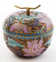 Alma formájú rekeszzománc (cloisonne) dobozka, m: 5,5 cm