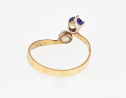 14 arany (Au) gyűrű ametiszttel és gyönggyel jelzett m: 55 , br 1,3 g