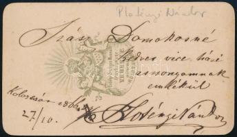 1866 Plotényi Nándor (1844-1933) hegedűművész dedikált fotója Veress Ferenc kolozsvári műterméből, 1...