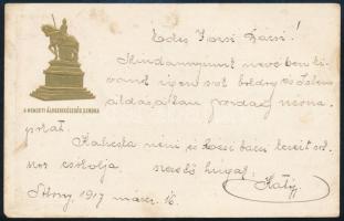 1917 Nemzeti Áldozatkészség Szobor dombornyomott segélylap / WWI Austro-Hungarian K.u.K. military ch...