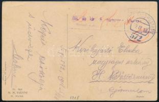 1918 Zsánerlap Hajdúböszörménybe &quot;Cs. és kir. 6. hadsereg kiképző / (...)&quot; + &quot;FP / 572&quot;