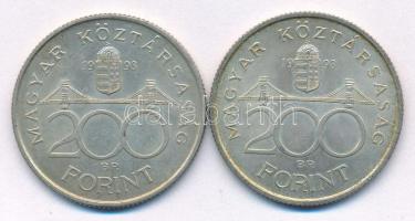 1993. 200Ft Ag "MNB" (2x) T:AU patina
Adamo F13