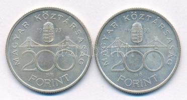 1993. 200Ft Ag "MNB" (2x) T:AU patina
Adamo F13