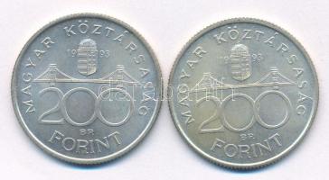 1993. 200Ft Ag "MNB" (2x) T:AU patina
Adamo F13