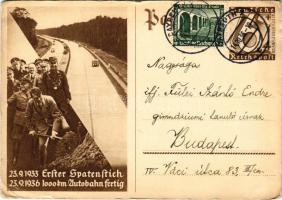 1933 Erster Spatenstich - 1936 1000 km Autobahn fertig / 1933 First Groundbreaking - 1936 1000 km highway completed. Adolf Hitler, NSDAP German Nazi Party propaganda. 6+4 Ga. (EB)